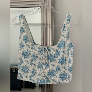 With Jean Blue and White Floral Corset Crop